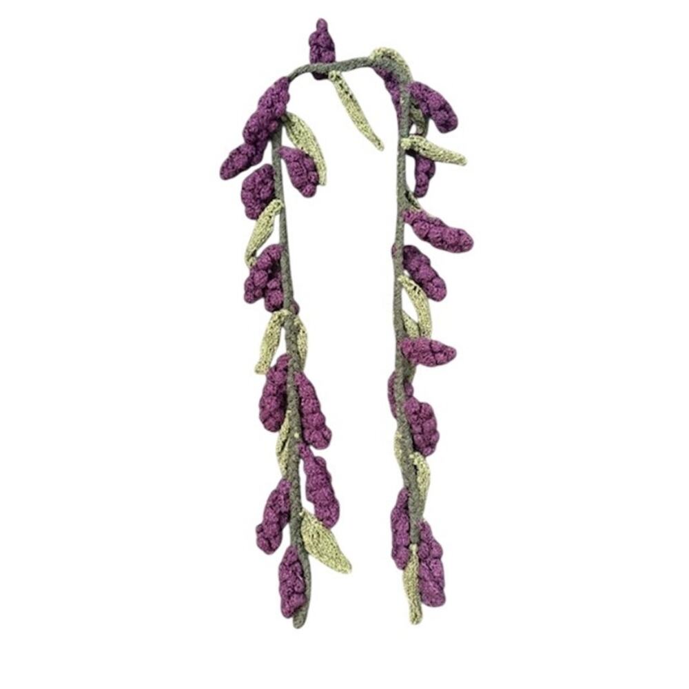 Knit Scarf Or Decor Purple Cluster of Grapes Green Leaves